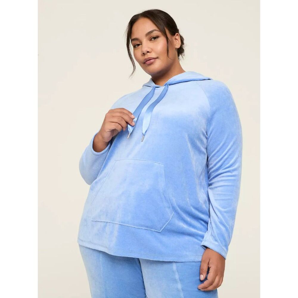 NEW Blue Plus Sz 22/24 Soft Velour Hooded High Low Shirt Pocket LIVI LANE BRYANT